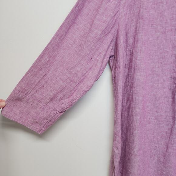 Chicos 4 Linen Tunic Top Size XXL Purple Long Sleeve Collared 1/2 Button Front - Picture 4 of 13